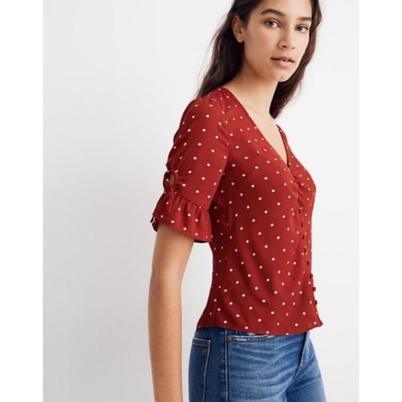 Madewell Tops - MADEWELL DAYLIGHT TIE SLEEVE TOP IN POLKA DOTS NWT